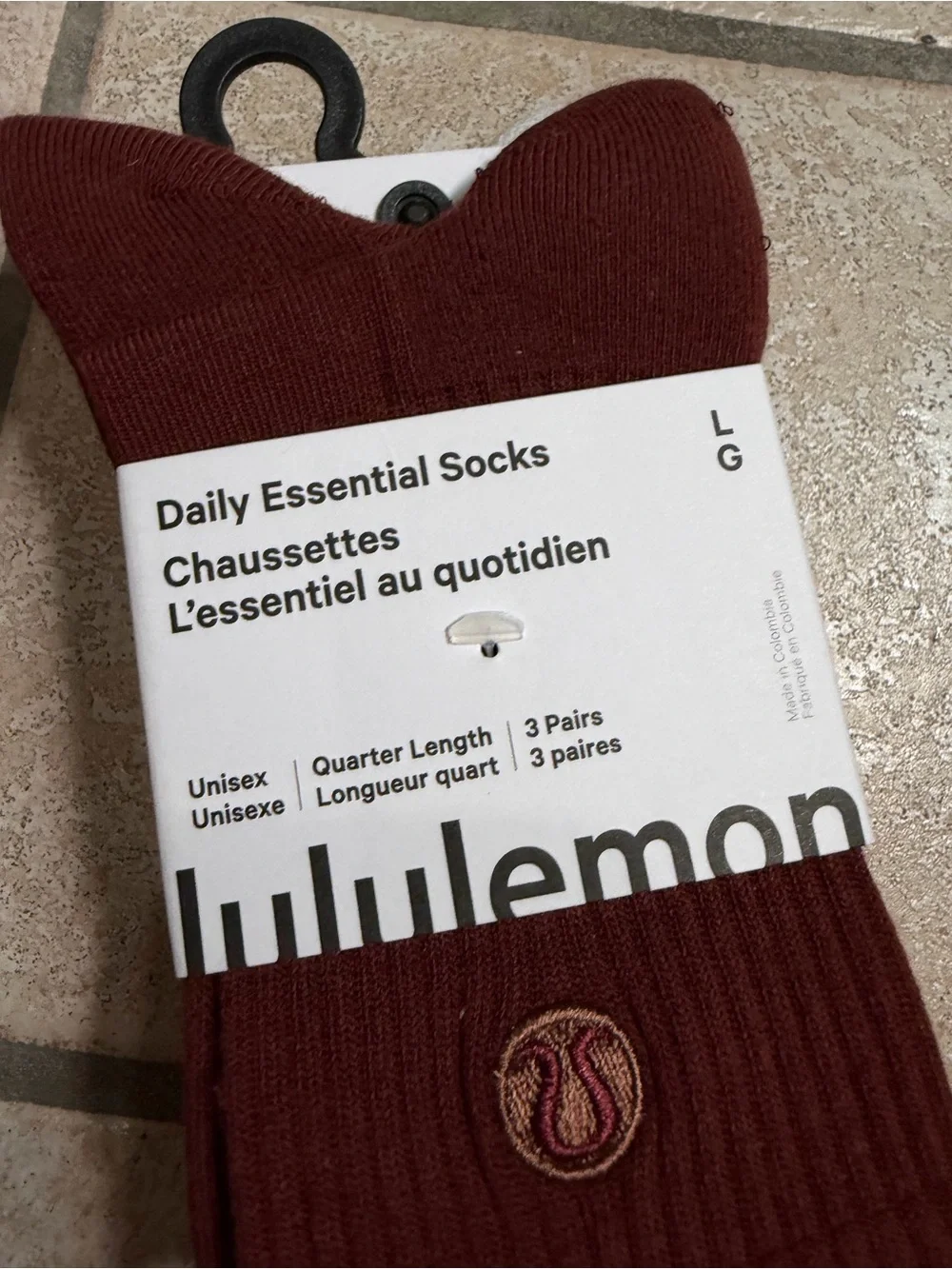 NWT Lululemon Daily Essential Socks *3 Pack Quarter Length Rockwood/White/Pink L